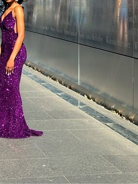 Backless Sequin Evening Dress - Purple Glam